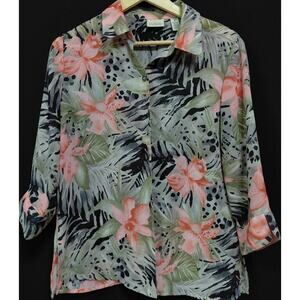 CLASSIC ELEMENTS Floral Print Blouse 3/4 Sleeve Collared Women Size 10